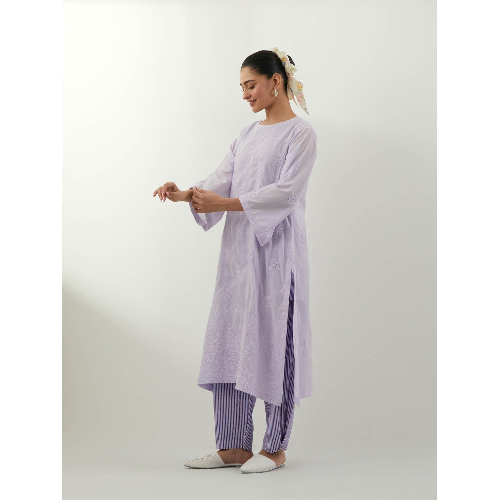 Vinusto Lavender Chikankari Kurta with Pant and Slip