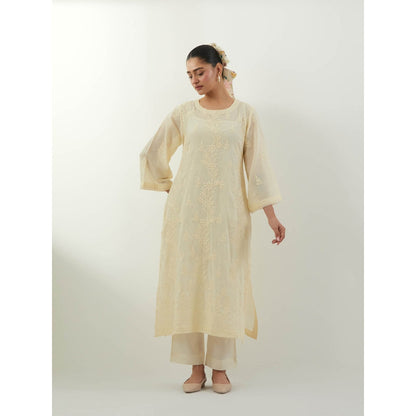 Vinusto Butter Yellow Chikankari Kurta with Slip and Pant