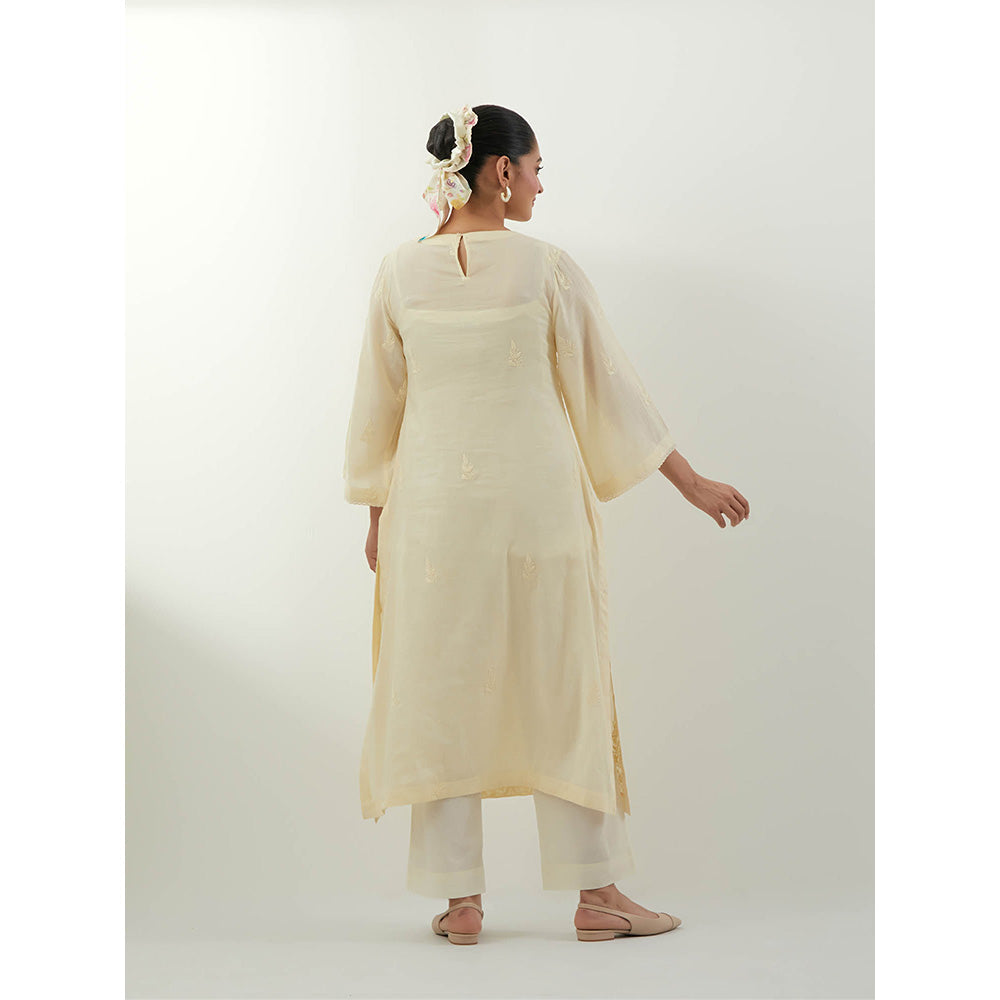 Vinusto Butter Yellow Chikankari Kurta with Slip and Pant