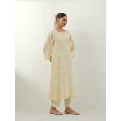 Vinusto Butter Yellow Chikankari Kurta with Slip and Pant