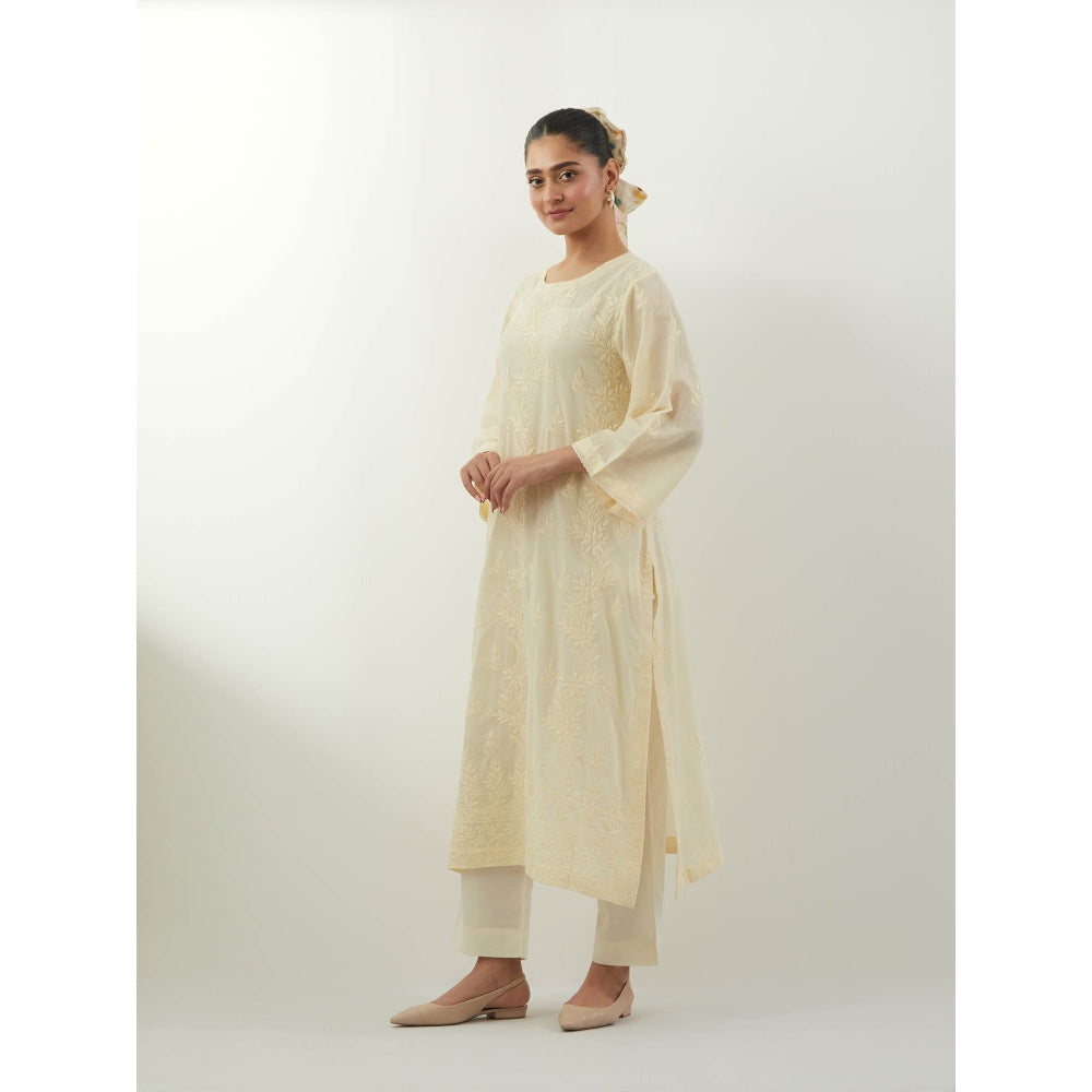 Vinusto Butter Yellow Chikankari Kurta with Slip and Pant
