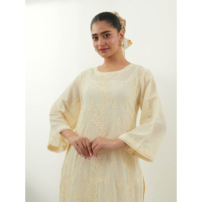 Vinusto Butter Yellow Chikankari Kurta with Slip and Pant