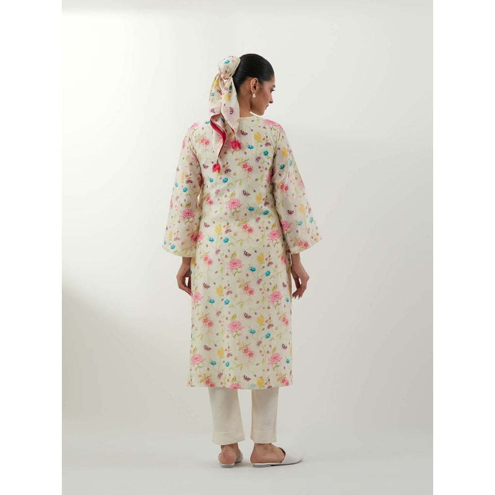 Vinusto Ivory Floral Straight Kurta with Pant and Dupatta