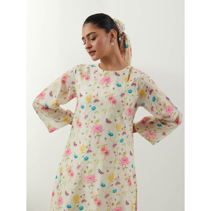 Vinusto Ivory Floral Straight Kurta with Pant and Dupatta