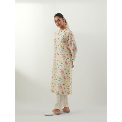 Vinusto Ivory Floral Straight Kurta with Pant and Dupatta