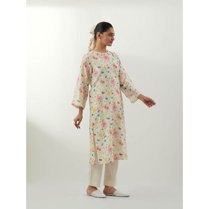 Vinusto Ivory Floral Straight Kurta with Pant and Dupatta