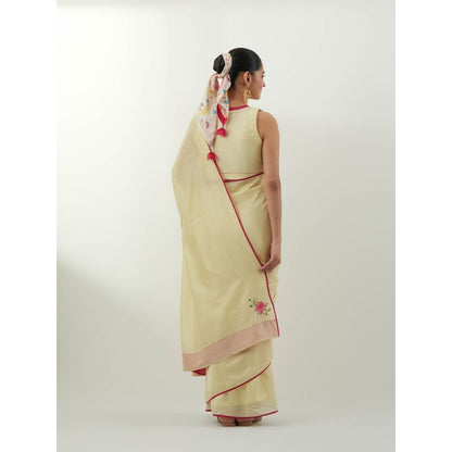 Vinusto Cream Ready To Wear Chanderi Saree with Stitched Blouse