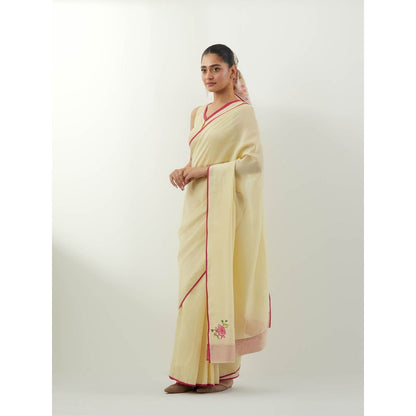 Vinusto Cream Ready To Wear Chanderi Saree with Stitched Blouse