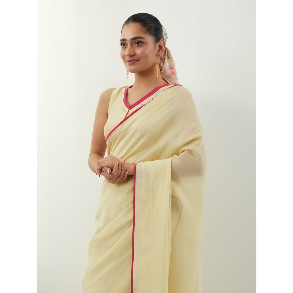 Vinusto Cream Ready To Wear Chanderi Saree with Stitched Blouse