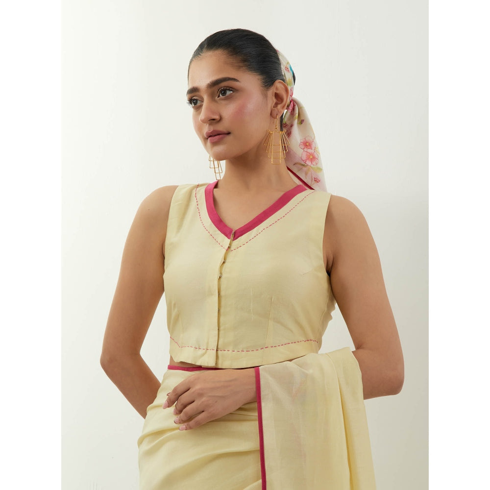 Vinusto Cream Ready To Wear Chanderi Saree with Stitched Blouse