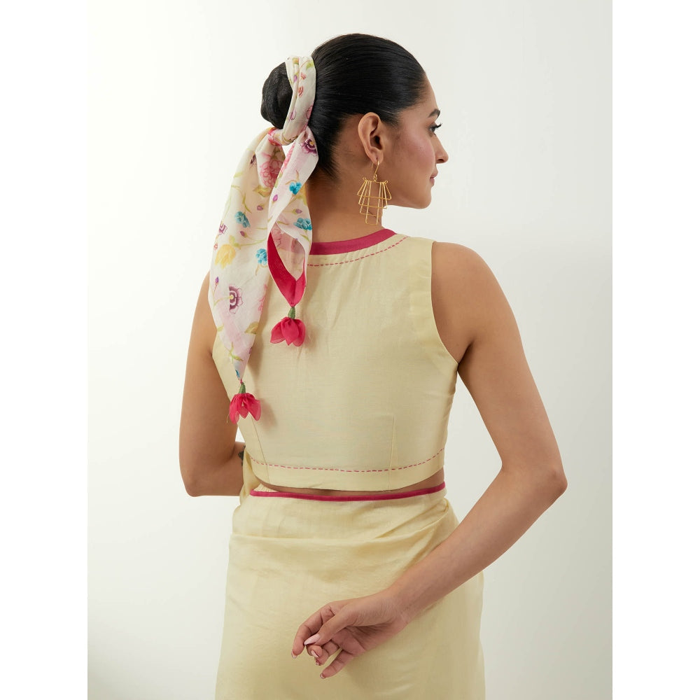 Vinusto Cream Ready To Wear Chanderi Saree with Stitched Blouse