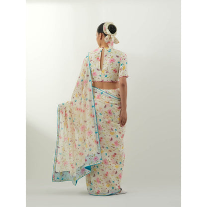 Vinusto Ivory Printed Saree with Stitched Blouse