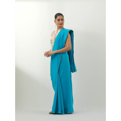 Vinusto Blue Chanderi Saree with Stitched Blouse