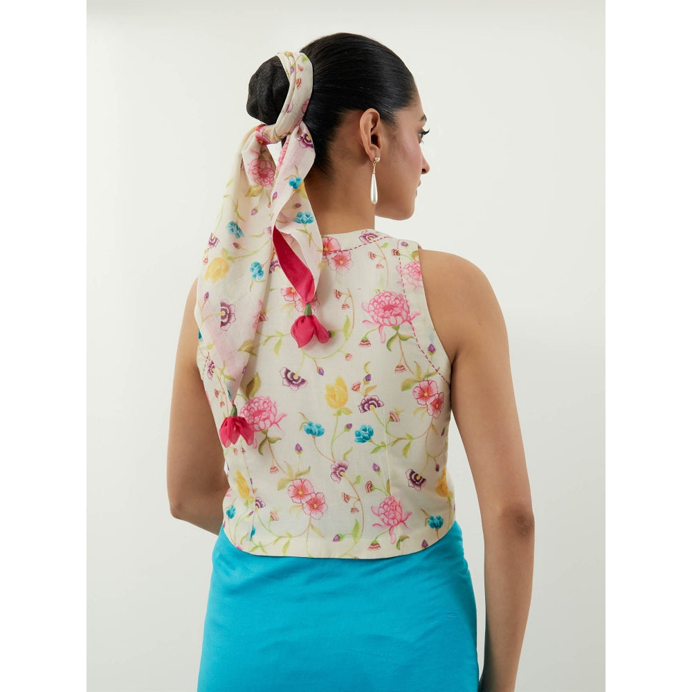 Vinusto Blue Chanderi Saree with Stitched Blouse