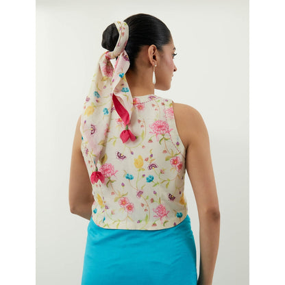 Vinusto Blue Chanderi Saree with Stitched Blouse