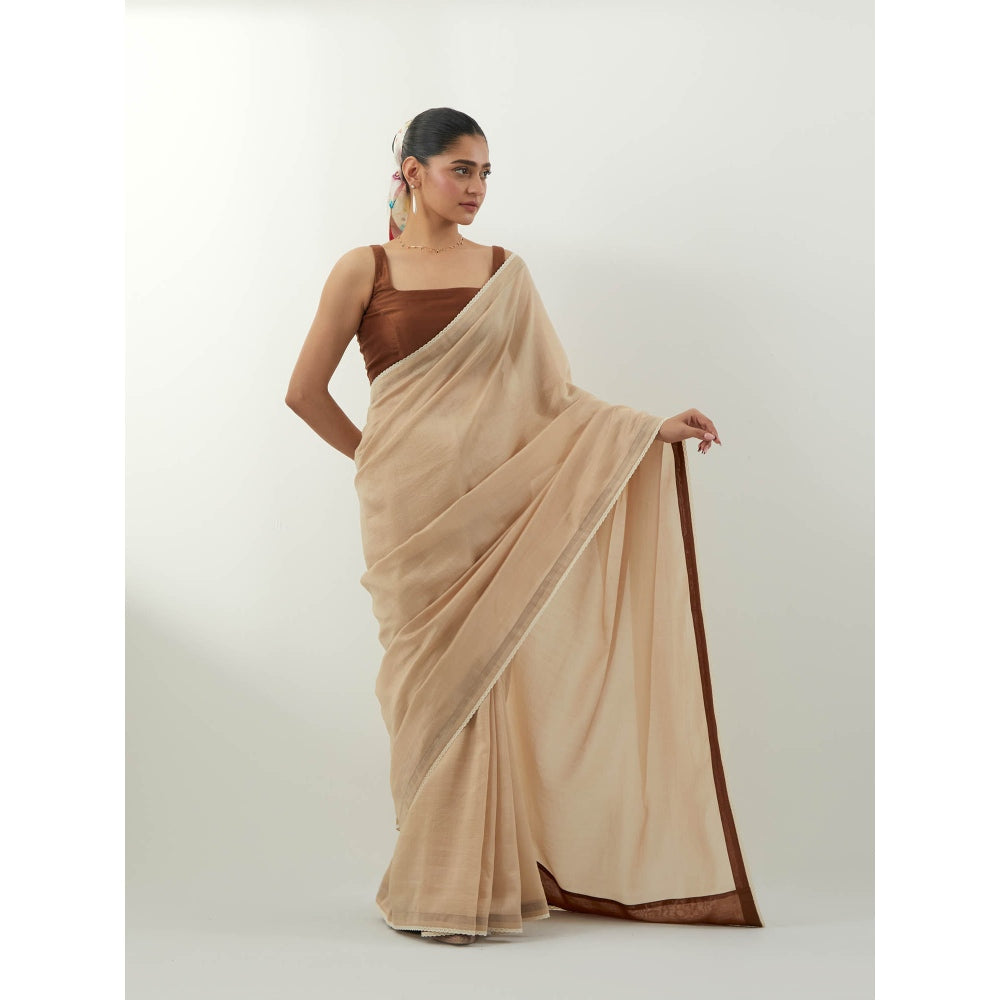 Vinusto Beige Chanderi Saree with Stitched Blouse