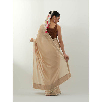 Vinusto Beige Chanderi Saree with Stitched Blouse