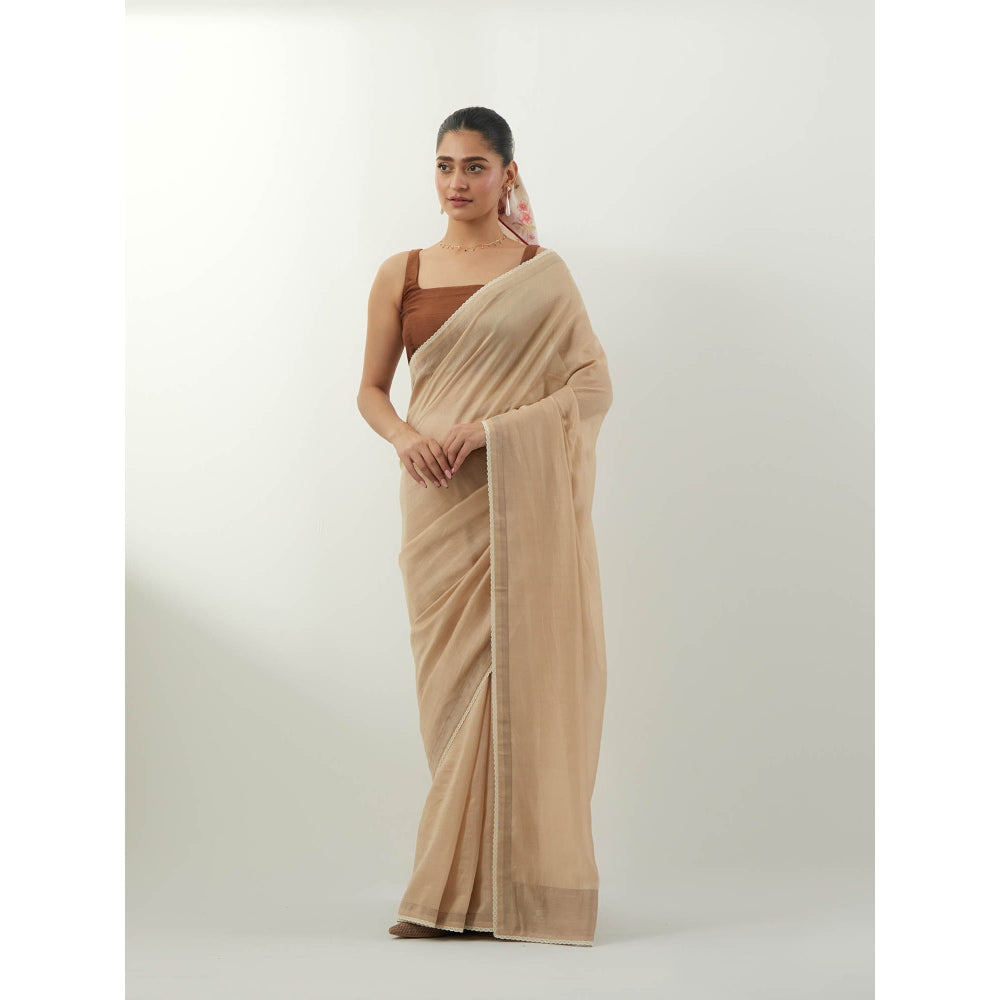 Vinusto Beige Chanderi Saree with Stitched Blouse