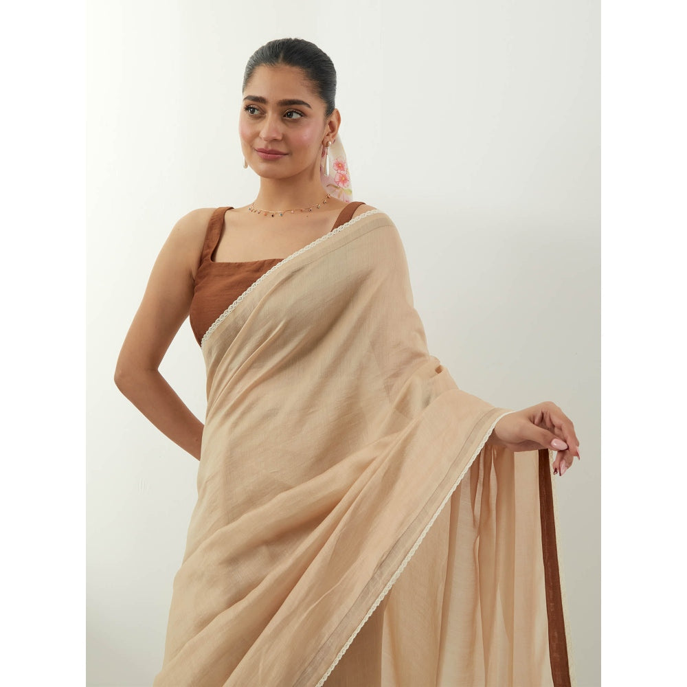 Vinusto Beige Chanderi Saree with Stitched Blouse