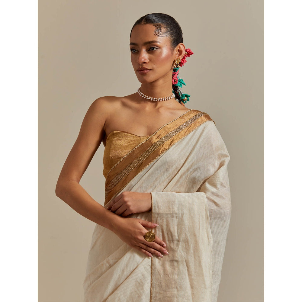 Vinusto Ivory Ready To Wear Saree with Stitched Blouse