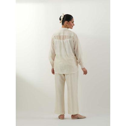 Vinusto Embroidered Chanderi Ivory Shirt with Pant and Slip