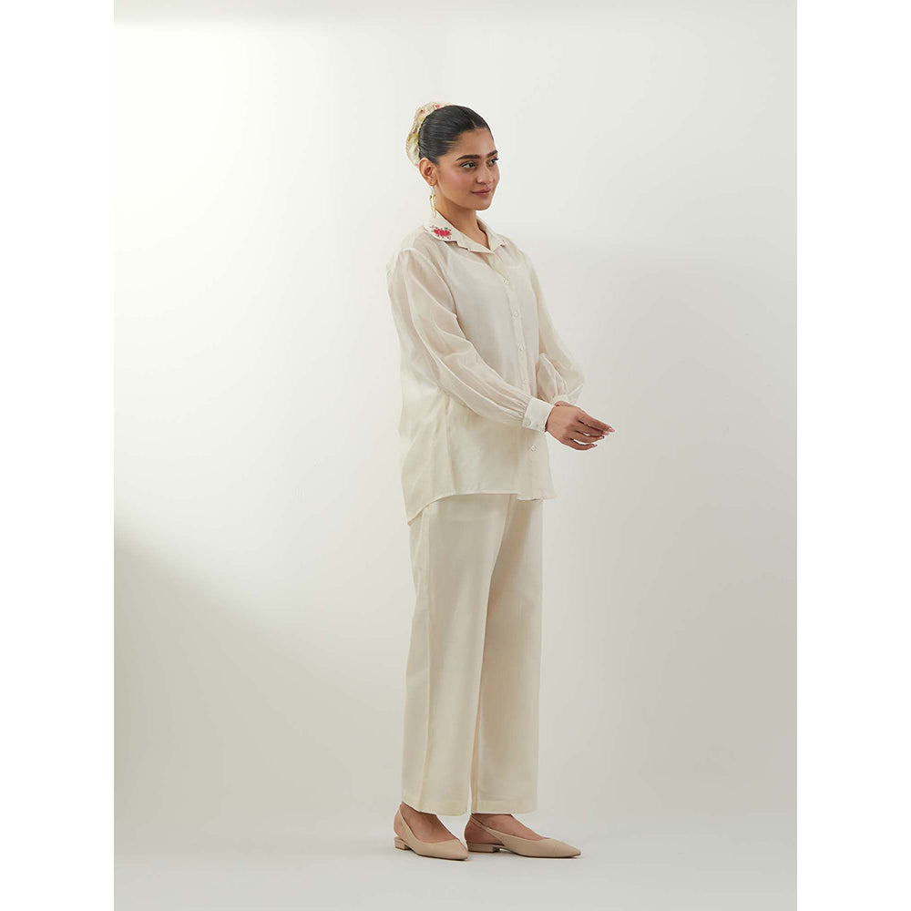 Vinusto Embroidered Chanderi Ivory Shirt with Pant and Slip