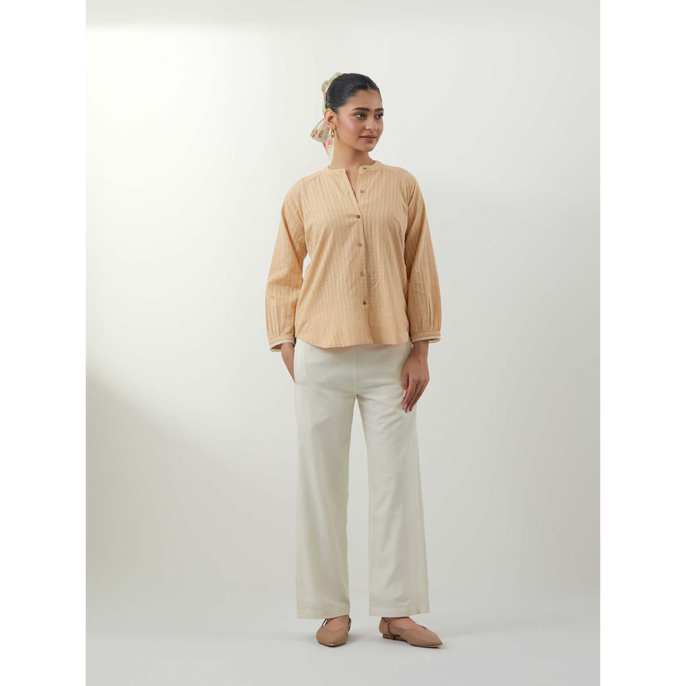 Vinusto Beige Shirt In Textured Cotton Off White Cotton Shirt with Pant