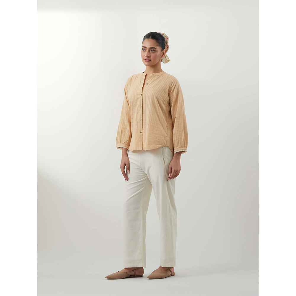 Vinusto Beige Shirt In Textured Cotton Off White Cotton Shirt with Pant