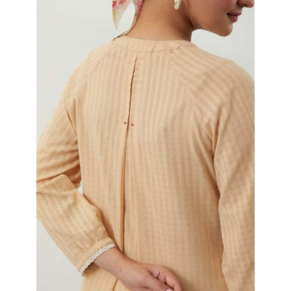 Vinusto Beige Shirt In Textured Cotton Off White Cotton Shirt with Pant