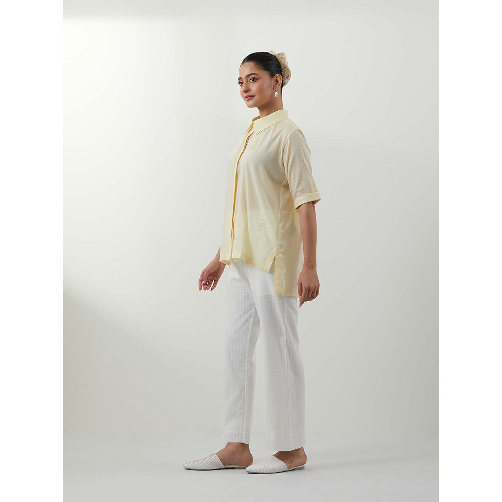 Vinusto Butter Yellow Chikankari Multi-Color Shirt and Pant In Textured Cotton