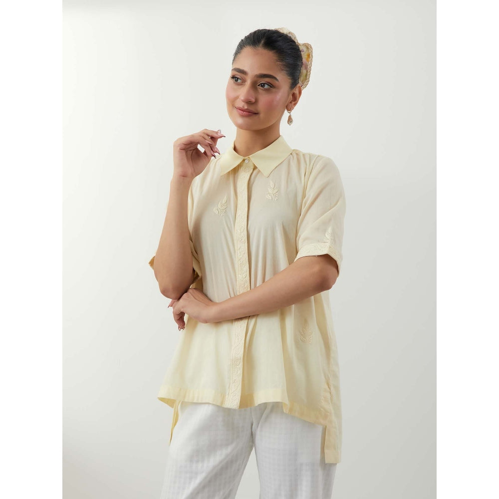Vinusto Butter Yellow Chikankari Multi-Color Shirt and Pant In Textured Cotton