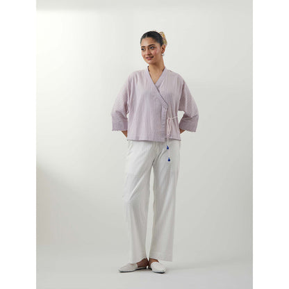 Vinusto Textured Cotton Multi-Color Wrap Top with Pant