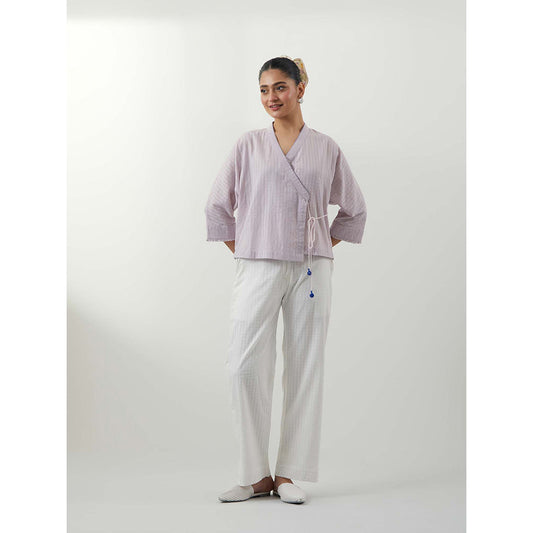 Vinusto Textured Cotton Multi-Color Wrap Top with Pant