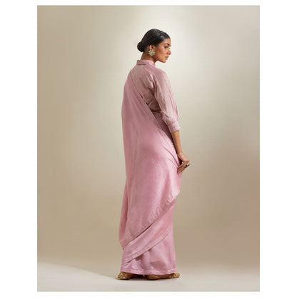Vinusto Light Pink Chanderi Lace trims, Zari Saree with Stitched Blouse