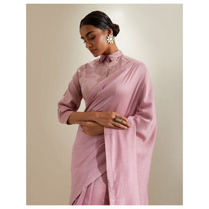 Vinusto Light Pink Chanderi Lace trims, Zari Saree with Stitched Blouse