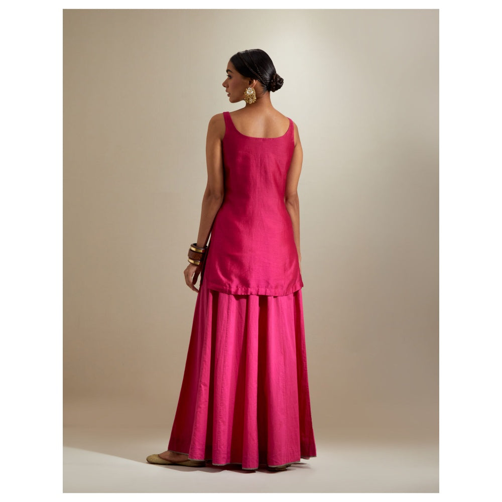 Vinusto Hot Pink Embroidered Short Kurti and Cotton Sharara with Dupatta