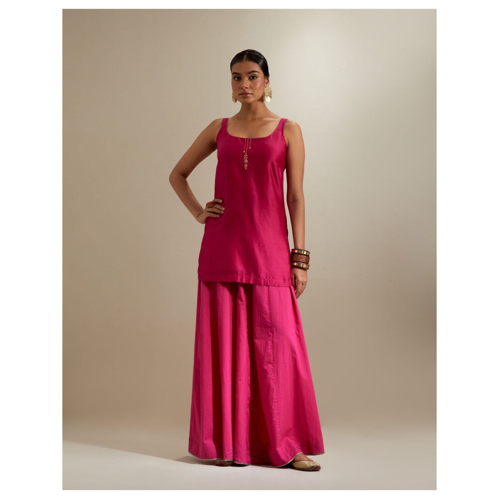 Vinusto Hot Pink Embroidered Short Kurti and Cotton Sharara with Dupatta