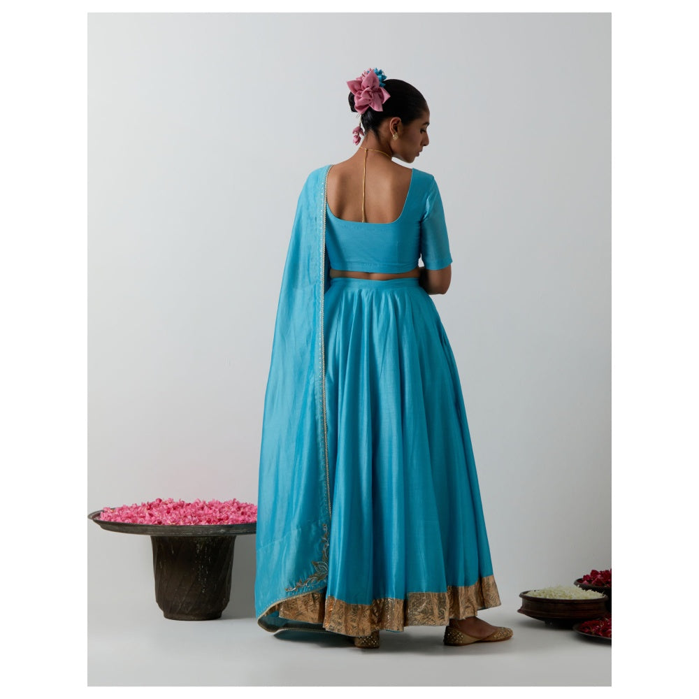 Vinusto Light Blue Chanderi Embroidered Corset Blouse with Lehenga & Dupatta