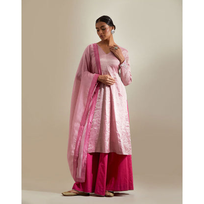 Vinusto Pink Zari Anarkali with Flared Cotton Palazzo & Chanderi Dupatta