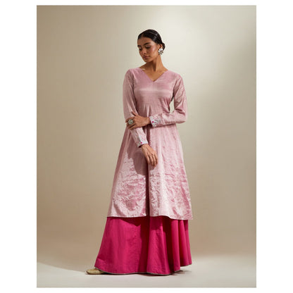 Vinusto Pink Zari Anarkali with Flared Cotton Palazzo & Chanderi Dupatta