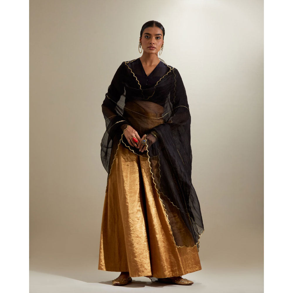 Vinusto Black and Gold Blouse with Flared Zari Palazzo and Dupatta