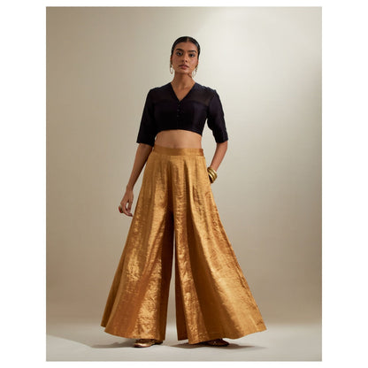 Vinusto Black and Gold Blouse with Flared Zari Palazzo and Dupatta
