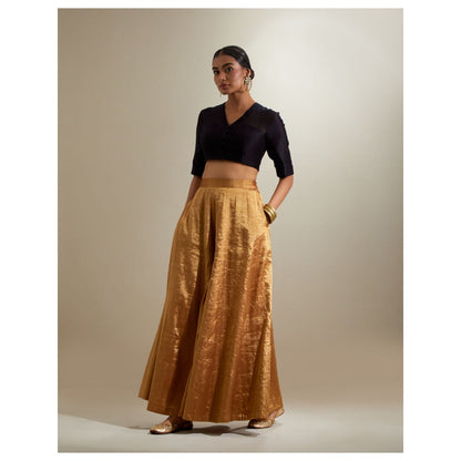 Vinusto Black and Gold Blouse with Flared Zari Palazzo and Dupatta