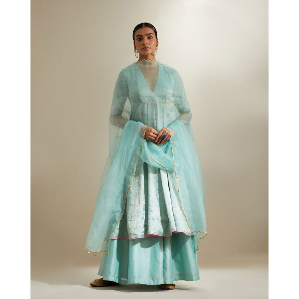 Vinusto Mint Zari Anarkali with Chanderi Flared Palazzo & Dupatta