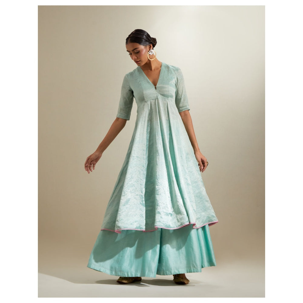 Vinusto Mint Zari Anarkali with Chanderi Flared Palazzo & Dupatta