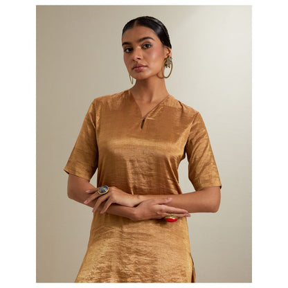 Vinusto Gold Zari Short Kurta with Sharara & Embroidered Dupatta