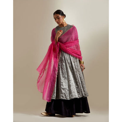Vinusto Silver Black Zari Anarkali with Chanderi Flared Palazzo & Dupatta