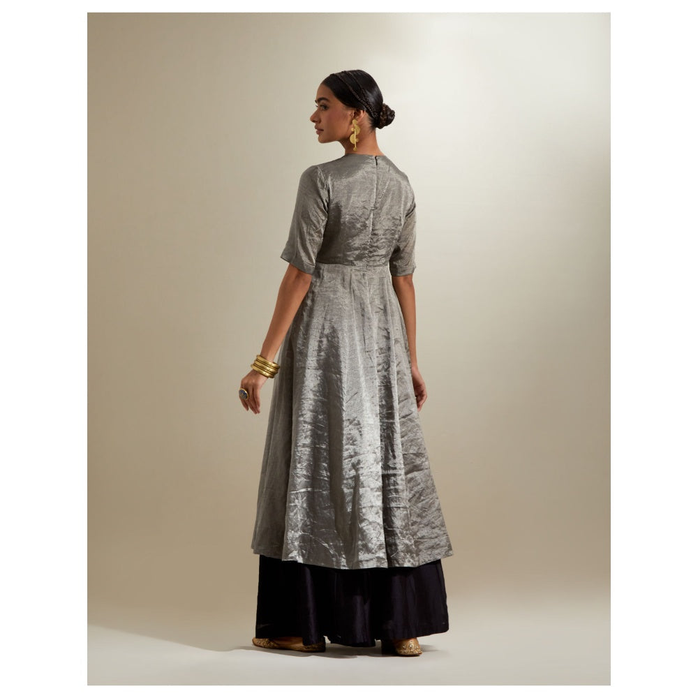 Vinusto Silver Black Zari Anarkali with Chanderi Flared Palazzo & Dupatta