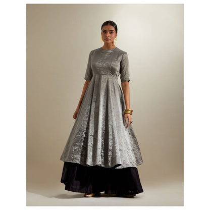 Vinusto Silver Black Zari Anarkali with Chanderi Flared Palazzo & Dupatta