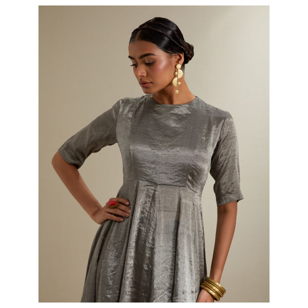 Vinusto Silver Black Zari Anarkali with Chanderi Flared Palazzo & Dupatta